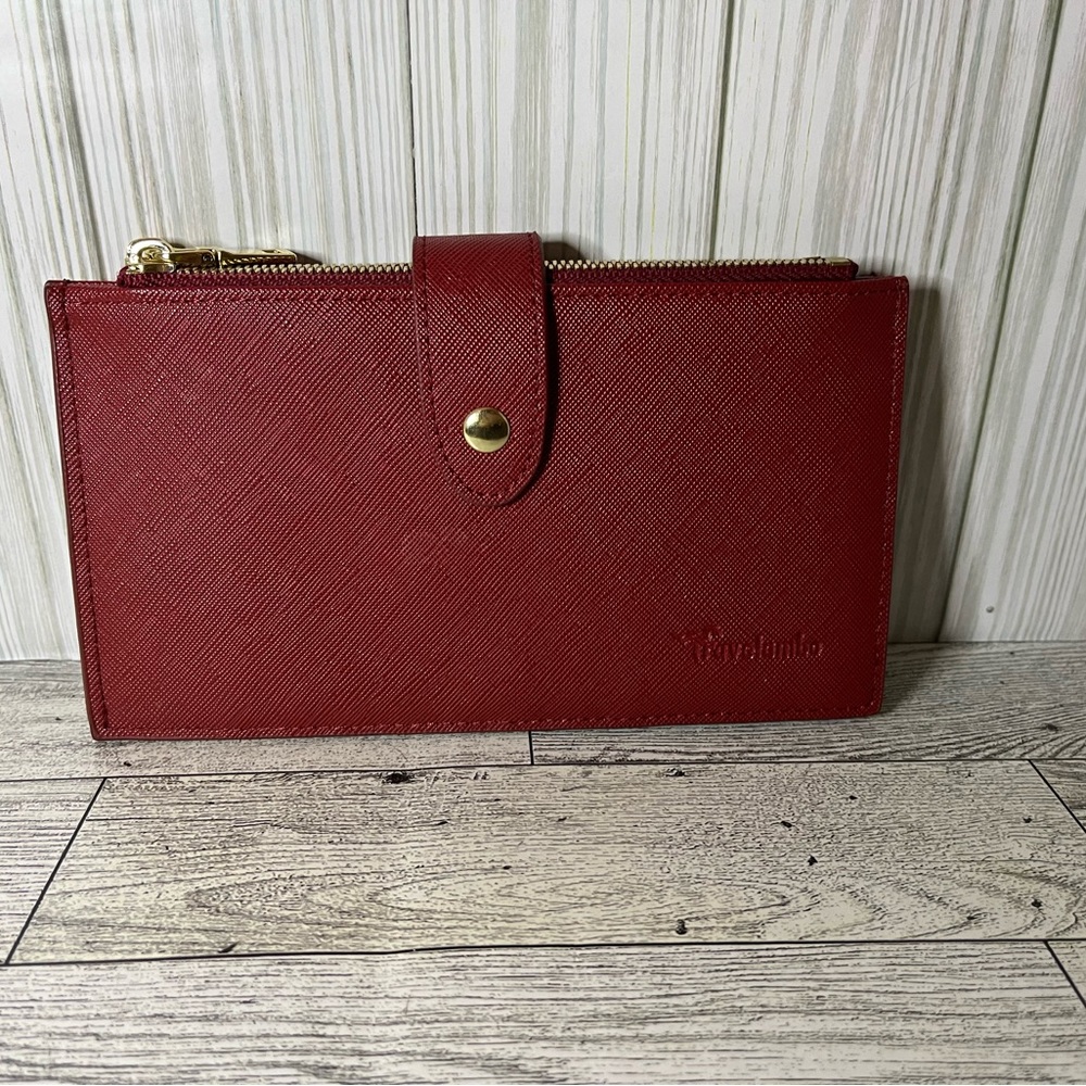 Travelambo Wallet RFID Blocking Red Lg Capacity Luxury Waxed Genuine Leather